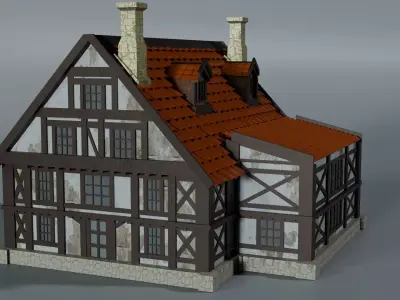 Medieval German house Low-poly 3D model