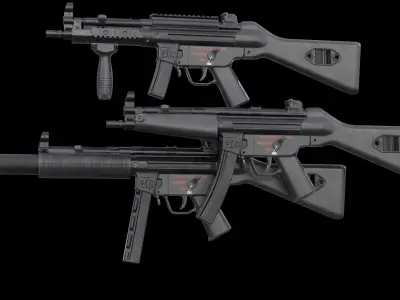 MP5A4 MP5SD5 with Silencer Scope Mount Rail Grip Low-poly 3D model