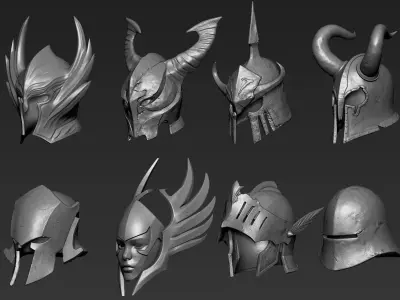 Set of 3d Printable Medieval Helmets Part 1 3D model