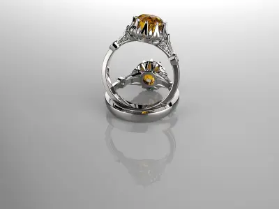 Vintage Ring Citrine and Diamond Ring 3D print model