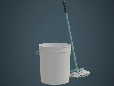 Bucket And Mop 1A Low-poly 3D model