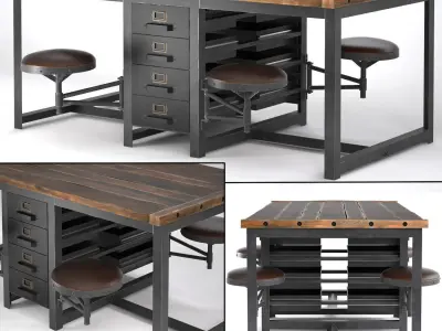 Tables With Attached Seating 3D Model Pack