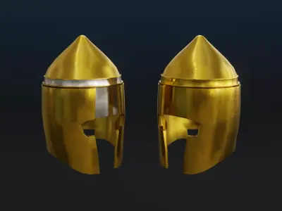 Golden Medieval city guard helmet Low-poly 3D model