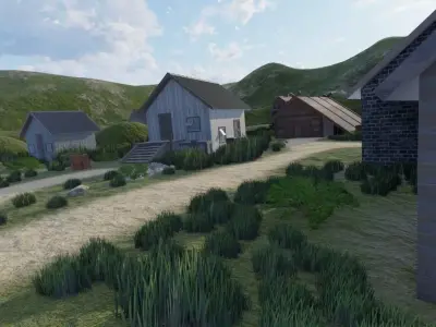 Rural Settlement With Pond 3D model