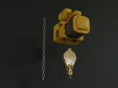 Sci-fi Crane Hoist with Chain and Load Block 3D model