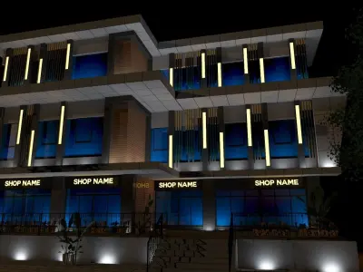 modern commercial building facade design Low-poly 3D model