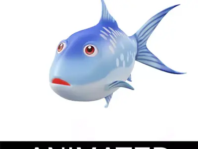 Milkfish Chanidae Fish Cartoon Animated Low-poly 3D model