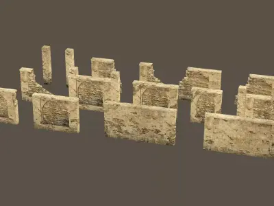 Modular Brick Stone Wall Ruin Set Low-poly 3D Model Low-poly 3D model