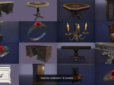 interrior collection octagonal table with star on top 3D Model Pack