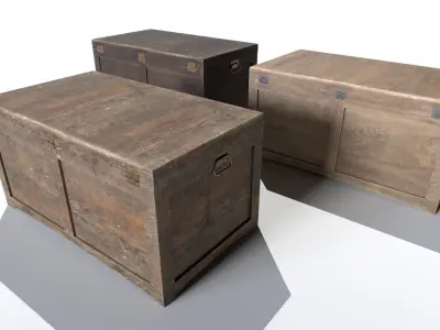 Old wooden trunk  Low-poly 3D model