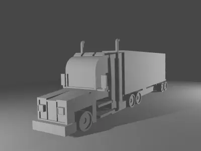 Truck with Flatbed Trailer 3D model without texture 3D model