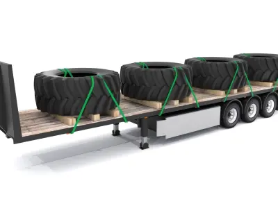 Flatbed trailer with Tyres 3D model