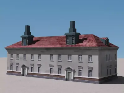 Building Lowpoly house with roof and chimney Low-poly 3D model