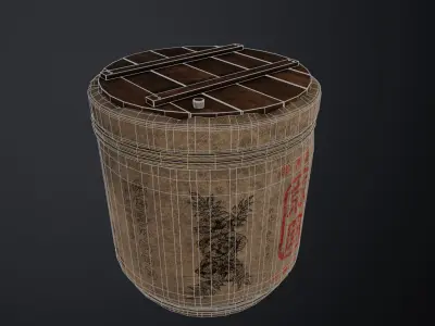 Lowpoly Traditional Japanese Sake Barrel  Low-poly 3D model