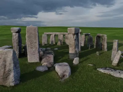 Stonehenge Monument Landscape and 3D Printable Model  Low-poly 3D model