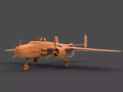 B-25J orange airplane 3D print model