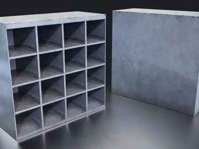 Industrial Metal Filing Cabinet Set Low-poly 3D model
