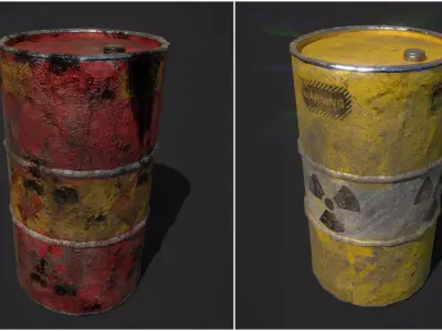 Oil Barrel and Radiation Barrel Low-poly 3D model