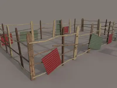different Wooden fence PBR Low-poly 3D model