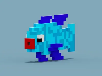 Voxel Blue Fish Low-poly 3D model