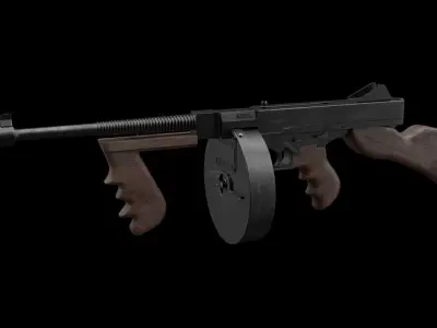 Thompson submachine gun Low-poly 3D model 2
