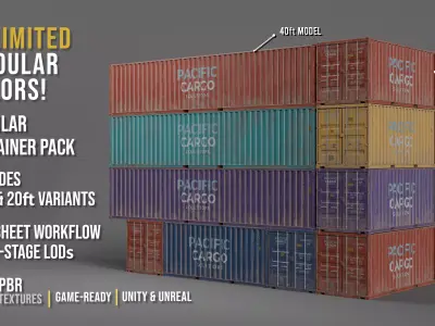 Shipping Container Pack - LODS - Trim - sheet 20 - 40 ft Low-poly 3D model