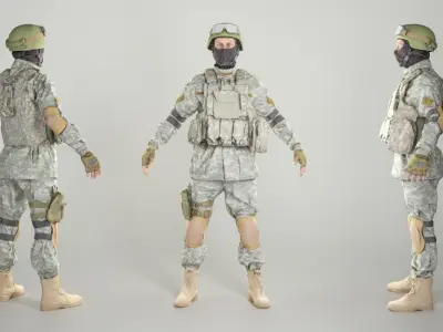 Fully equipped American soldier in A-pose 317 Low-poly 3D model