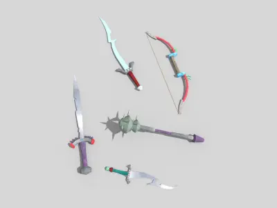 5 low poly fantasy weapons pack 3 Low-poly 3D model