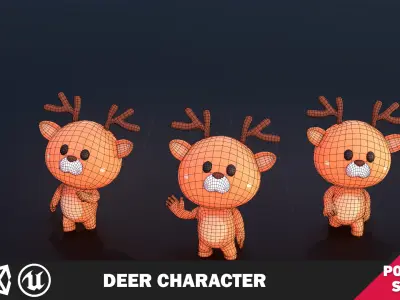 Funny Deer Character Low Poly Low-poly 3D model