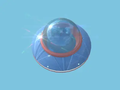 Cartoon UFO A3 - SciFi Flying Saucer - Pink Blue Low-poly 3D model