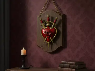 sacred heart  three of swords  gothic wall decor ornament 3D print model