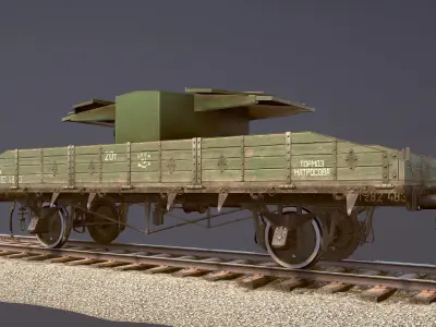 Armored Train SPU-BP railway anti-aircraft platform  Low-poly 3D model