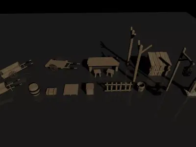 Medieval environment peripherals pack  Low-poly 3D model