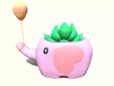Cute Elephant Succulent Planter Pot  LP  Low-poly 3D model