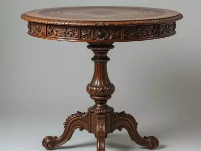 Ornate Wooden Table 3D Vintage Round Pedestal Table Carvings Low-poly 3D model