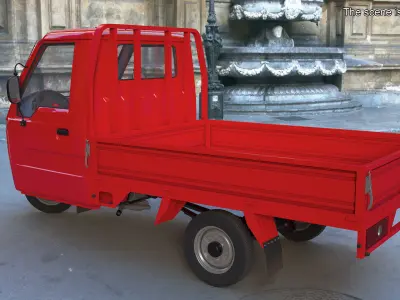 Asian Delivery Trike with Open Body Red Rigged 3D model