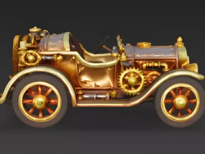 The Brass Baron Imperial Steampunk Roadster 3D Model Low-poly 3D model