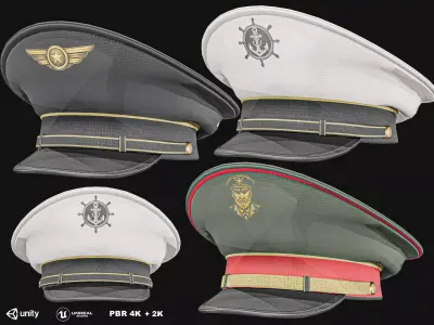 Military Officer Caps Pack Low-poly 3D model