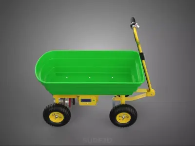 GREEN YELLOW POWER ELECTRIC HAND CART TROLLEY WAGON DOLLY DUMP 4 3D model