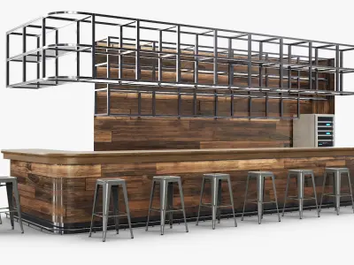Bar Counter Furniture with Steel Frame 3D model