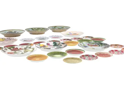 Fruit Designed Plates Set 3D model