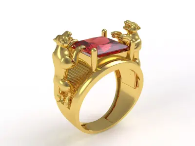 Princess Diamond Panther Head Cocktail Ring 3D print model