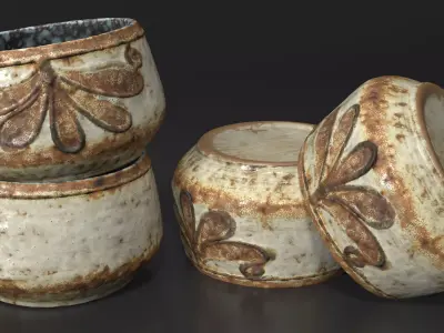 Rustic Ceramic Bowl - Vintage Pottery Low-poly 3D model