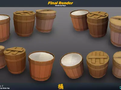 Ancient Chinese Barrel Low-poly 3D model