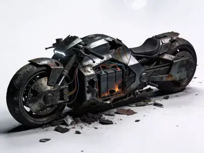 Realistic Wrecked Future Electric Motorcycle 3D Model Low-poly 3D model