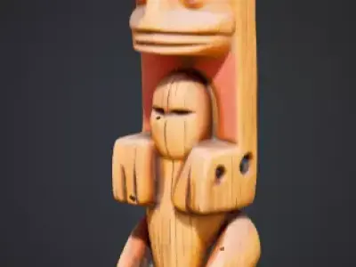 wooden totem pole statue Low-poly 3D model