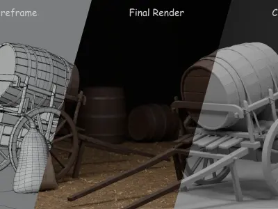 Medieval Barrel Cart Free low-poly 3D model