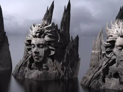 Fallen Angel cliffs 3 Dark versions 3D model