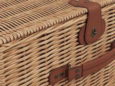 Willow Picnic Basket with Lid Closed Brown 3D model