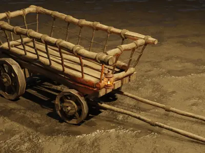 Stylized medieval cart with a lamp Free low-poly 3D model